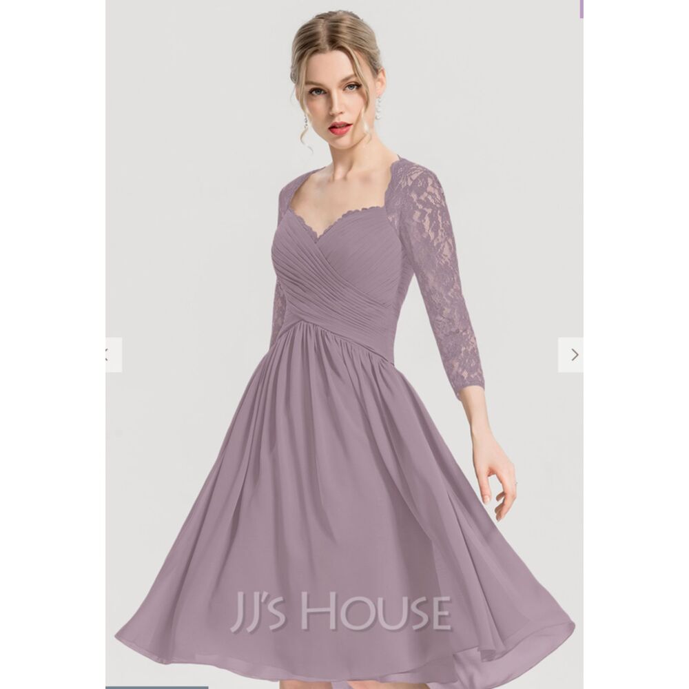 JJs House A Line Sweetheart Knee Length Lace Chiffon Cocktail Dress Ruffle Sz 8